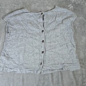 Tahari Blouse Womens Medium Gray Loose Weave 100%‎ Linen Oversized  Button Up